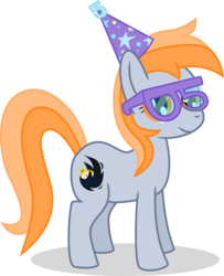 Size: 1462x1800 | Tagged: safe, artist:phat_guy, derpibooru exclusive, oc, oc only, oc:darkest hour, earth pony, pony, 2017 community collab, derpibooru community collaboration, 05, 5, cutie mark, female, glasses, hat, looking at you, mare, party hat, shadow, simple background, smiling, solo, standing, transparent background, vector