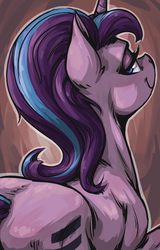 Size: 950x1480 | Tagged: safe, artist:mav, starlight glimmer, pony, unicorn, equal cutie mark, female, lidded eyes, looking back, mare, smiling, solo