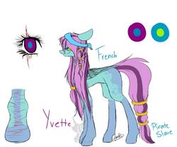 Size: 1500x1250 | Tagged: safe, artist:eezie-ponie12, oc, oc only, oc:yvette, pony, heterochromia, pirate, reference sheet, scar, simple background, solo, white background
