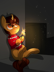 Size: 1500x2000 | Tagged: safe, artist:chapaevv, oc, oc only, pony, christmas, clothes, new year, sitting, solo, sparkles, sweater