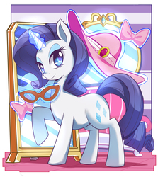 Size: 2460x2760 | Tagged: safe, artist:caibaoreturn, rarity, pony, unicorn, art pack:mlp caibao, g4, bedroom eyes, female, glasses, hat, high res, levitation, looking at you, magic, mare, mirror, smiling, solo, telekinesis