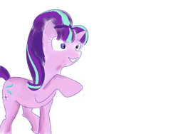 Size: 800x600 | Tagged: safe, starlight glimmer, pony, g4, female, raised hoof, raised leg, simple background, smiling, solo, teeth, white background