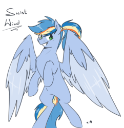 Size: 2415x2500 | Tagged: safe, artist:lrusu, oc, oc only, oc:swist wind, pegasus, pony, high res, offspring, parent:rainbow dash, parent:soarin', parents:soarindash, simple background, solo, white background