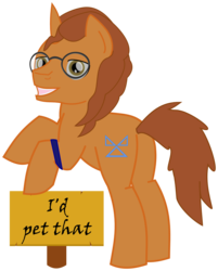 Size: 1318x1638 | Tagged: safe, artist:planetkiller, derpibooru exclusive, oc, oc only, oc:planetkiller, pony, unicorn, 2017 community collab, derpibooru community collaboration, .svg available, cutie mark, glasses, inkscape, male, ponysona, raised hoof, sign, simple background, smiling, solo, stallion, svg, transparent background, vector