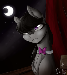 Size: 1700x1900 | Tagged: safe, artist:bronarty, octavia melody, earth pony, pony, g4, bowtie, female, moon, solo