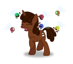 Size: 1251x1101 | Tagged: safe, artist:firefall-mlp, oc, oc only, oc:nutella sweet, food pony, original species, parasprite, pony, unicorn, eyes closed, female, food, licking, mare, screaming, simple background, tongue out, transparent background