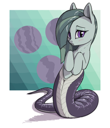 Size: 415x483 | Tagged: safe, artist:shydale, marble pie, lamia, original species, g4, abstract background, aggie.io, blushing, female, markings, solo, species swap