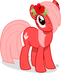 Size: 2000x2404 | Tagged: safe, artist:arifproject, oc, oc only, oc:downvote, pony, derpibooru, g4, derpibooru ponified, ear piercing, flower, flower in hair, hair over one eye, hibiscus, high res, ironic upvotes, looking up, meta, piercing, ponified, red, simple background, solo, transparent background, vector