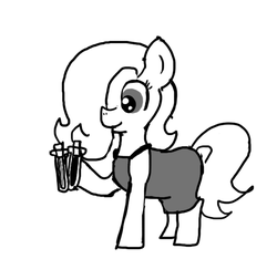 Size: 640x600 | Tagged: safe, artist:ficficponyfic, oc, oc only, oc:emerald jewel, earth pony, pony, colt quest, child, clothes, colt, cork, crossdressing, cute, dress, femboy, foal, girly, hair over one eye, male, potion, potions, smiling, solo, story included, trap, vial