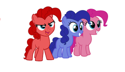 Size: 1024x591 | Tagged: safe, artist:eveningsun33, oc, oc only, oc:blueberry pie, oc:cherry pie, oc:raspberry pie, cute, offspring, parent:cheese sandwich, parent:pinkie pie, parents:cheesepie, simple background, tri pie triplets, white background