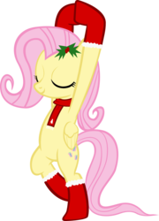 Size: 1128x1570 | Tagged: safe, artist:ironm17, edit, fluttershy, pony, g4, bipedal, christmas, clothes, eyes closed, female, fluttertree, holly, pose, scarf, simple background, socks, solo, transparent background, tree pose, vector, yoga