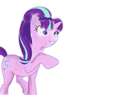 Size: 800x600 | Tagged: safe, starlight glimmer, pony, g4, female, raised hoof, raised leg, simple background, smiling, solo, teeth, white background