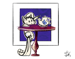 Size: 1121x881 | Tagged: safe, artist:fluttershythekind, rarity, pony, g4, female, solo, table, teapot