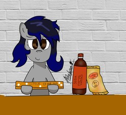 Size: 3182x2892 | Tagged: safe, artist:asticle32, oc, oc only, oc:dark, pony, high res, little caesars, soda, solo