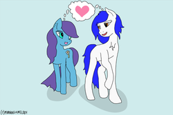 Size: 1248x833 | Tagged: safe, artist:morningxmelody, oc, oc only, oc:livery, oc:roxy impelheart, earth pony, pony, heart, oc x oc, shipping