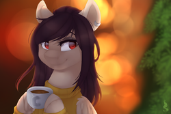 Size: 1200x800 | Tagged: safe, artist:silentwulv, oc, oc only, pegasus, pony, clothes, coffee, cup, female, mare, solo, sweater