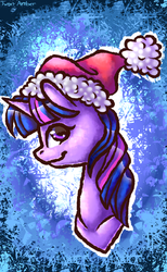 Size: 800x1300 | Tagged: safe, artist:twixyamber, twilight sparkle, pony, g4, bust, female, hat, portrait, santa hat, solo