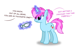 Size: 1590x1020 | Tagged: safe, artist:firefall-mlp, oc, oc only, oc:gemstone, pony, unicorn, female, glasses, magic, mare, offscreen character, simple background, solo, transparent background