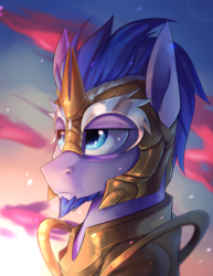 Size: 1500x1941 | Tagged: safe, artist:jedayskayvoker, artist:redchetgreen, oc, oc only, pony, armor, collaboration, helmet, solo, twilight (astronomy)