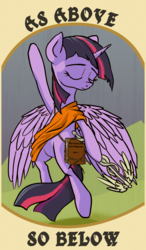 Size: 826x1417 | Tagged: safe, artist:aaronmk, twilight sparkle, alicorn, pony, g4, bipedal, book, eyes closed, female, hoof hold, scepter, solo, spread wings, staff, twilight sparkle (alicorn)