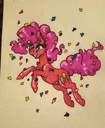 Size: 1024x1248 | Tagged: safe, artist:dojero, pinkie pie, earth pony, pony, g4, confetti, female, solo, traditional art