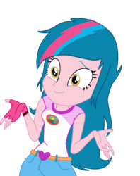 Size: 795x1004 | Tagged: safe, artist:mlprocker123, oc, oc only, oc:lightning pie, equestria girls, g4, my little pony equestria girls: legend of everfree, next generation, offspring, parent:pinkie pie, parent:thunderbass, parents:pinkiebass, shrug, simple background, solo, transparent background