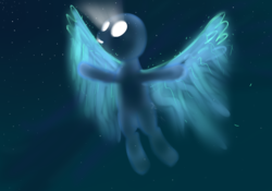 Size: 2000x1400 | Tagged: safe, artist:gliconcraft, angel, ghost, pony, flying, night, sky, solo, wings