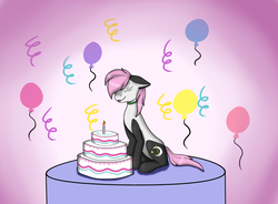 Size: 2907x2142 | Tagged: safe, artist:mintywaffle, oc, oc only, oc:sleepy panda, panda pony, pony, birthday cake, cake, food, high res, solo