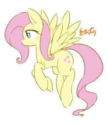 Size: 1688x1915 | Tagged: safe, artist:akainu_pony, fluttershy, pony, g4, female, flying, profile, simple background, smiling, solo, spread wings, white background