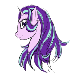 Size: 846x846 | Tagged: safe, artist:cloudylightning, starlight glimmer, pony, unicorn, g4, bust, female, looking at you, looking back, mare, portrait, simple background, smiling, solo, white background