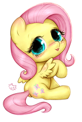 Size: 335x500 | Tagged: safe, artist:catmag, fluttershy, pony, g4, blushing, chibi, cute, female, shyabetes, simple background, sitting, solo, white background