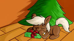 Size: 2189x1225 | Tagged: safe, artist:parassaux, oc, oc only, oc:shetland, pony, christmas, christmas tree, solo, tree