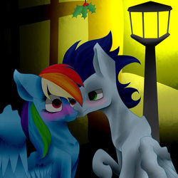 Size: 1024x1024 | Tagged: safe, artist:scalestroke315, rainbow dash, soarin', pony, g4, duo, holly, holly mistaken for mistletoe, male, ship:soarindash, shipping, straight