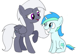 Size: 1435x1021 | Tagged: safe, artist:toyminator900, oc, oc only, oc:aureai gray, oc:cyan lightning, pegasus, pony, unicorn, colt, duo, female, foal, looking at each other, looking at someone, male, mare, missing accessory, simple background, smiling, transparent background