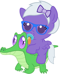 Size: 786x957 | Tagged: safe, artist:red4567, gummy, oc, oc:comment, pony, derpibooru, g4, baby, baby pony, cute, derpibooru ponified, meta, ocbetes, pacifier, ponies riding gators, ponified, riding