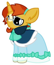 Size: 611x727 | Tagged: safe, artist:thefanficfanpony, sunburst, pony, g4, bow, clothes, crossdressing, dress, glasses, smiling, solo