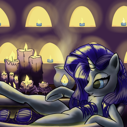 Size: 1500x1500 | Tagged: safe, artist:akayuki, rarity, pony, g4, bathtub, candle, female, relaxing, solo, wet, wet mane, wet mane rarity