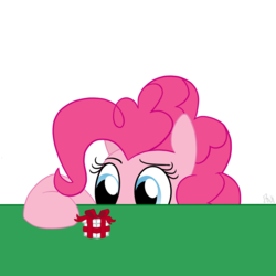 Size: 1800x1800 | Tagged: safe, artist:pink-pone, pinkie pie, earth pony, pony, g4, female, present, simple background, solo, table, white background