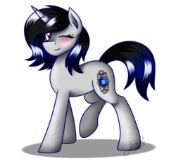 Size: 1250x1150 | Tagged: safe, artist:jack-pie, oc, oc only, oc:sapphire moon, pony, unicorn, looking at you, one eye closed, smiling, solo, wink