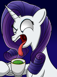 Size: 2480x3340 | Tagged: safe, artist:heartshielder1991, rarity, pony, unicorn, g4, cup, disgusted, drink, female, high res, mold, mouth hold, open mouth, solo, tongue out, yuck