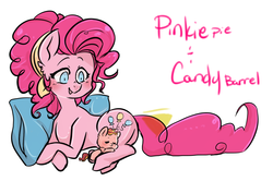 Size: 1256x833 | Tagged: safe, artist:missyandi, pinkie pie, oc, oc:candy barrel, g4, cute, duo, foal, mother and son, next generation, offspring, parent:cheese sandwich, parent:pinkie pie, parents:cheesepie, pillow, sleeping