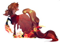 Size: 3507x2480 | Tagged: safe, artist:dormin-dim, oc, oc only, pony, clothes, dress, eyeshadow, fire, high res, lidded eyes, looking back, makeup, solo