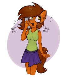 Size: 1388x1576 | Tagged: safe, artist:marsminer, oc, oc only, oc:venus spring, anthro, blah, clothes, cute, looking back, moe, ocbetes, open mouth, phone, skirt, smiling, solo, talking, tank top, venus spring actually having a pretty good time