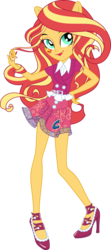 Size: 6508x14690 | Tagged: safe, artist:sugar-loop, sunset shimmer, equestria girls, g4, my little pony equestria girls: friendship games, .ai available, .svg available, absurd resolution, alternative cutie mark placement, backcard, box, clothes, doll, female, high heels, ponied up, pony ears, school spirit, simple background, skirt, solo, transparent background, vector