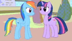 Size: 960x540 | Tagged: safe, artist:fimflamfilosophy, rainbow dash, twilight sparkle, mentally advanced series, g4, animated, cute, female, gif, greg is trying to kill us, implied twidash, spinning