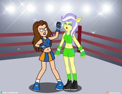 Size: 4000x3090 | Tagged: safe, artist:dieart77, upper crust, equestria girls, g4, american dad, belly button, boxing, commission, crossover, exeron fighters, exeron gloves, lisa silver, male, midriff, uppercut