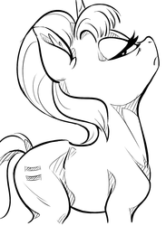 Size: 1100x1500 | Tagged: safe, artist:mav, starlight glimmer, pony, g4, black and white, ear fluff, equal cutie mark, female, grayscale, lidded eyes, looking at you, looking back, monochrome, simple background, solo, white background