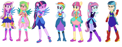 Size: 1024x392 | Tagged: safe, artist:diana173076, dean cadance, indigo zap, lemon zest, princess cadance, sci-twi, sour sweet, sugarcoat, sunny flare, twilight sparkle, equestria girls, g4, my little pony equestria girls: legend of everfree, 1000 hours in ms paint, alternate universe, base used, boots, clothes swap, cowboy boots, crystal guardian, high heel boots, ms paint, shadow six, shoes