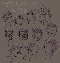 Size: 2000x2100 | Tagged: safe, artist:mav, starlight glimmer, human, g4, ear fluff, floppy ears, hand, heart, high res, lidded eyes, looking back, looking up, open mouth, petting, sketch