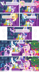 Size: 854x1575 | Tagged: safe, artist:dm29, applejack, fluttershy, pinkie pie, princess cadance, princess flurry heart, rainbow dash, rarity, shining armor, twilight sparkle, alicorn, pony, g4, applesauce, aunt and niece, auntie twilight, baby, chair, christmas, clothes, comic, crayon, diaper, episodes from the crystal empire, eye contact, father and daughter, frown, glare, hat, hearth's warming, hug, looking at each other, mane six, mind blown, mother and daughter, open mouth, plushie, present, shocked, sitting, smiling, twilight sparkle (alicorn), twilight sparkle is not amused, unamused, wide eyes